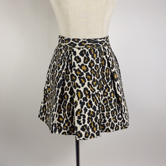 SEA NEW YORK Leopard Print Pleated Textured Woven Mini Skirt